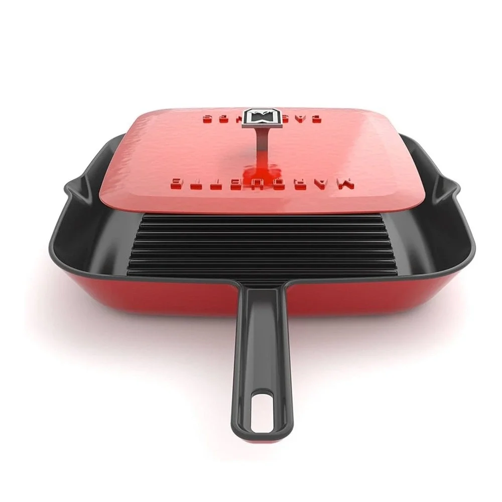New‎ Marquette Castings Enameled Grill Pan with Press Cast Iron 11in  Red sealed